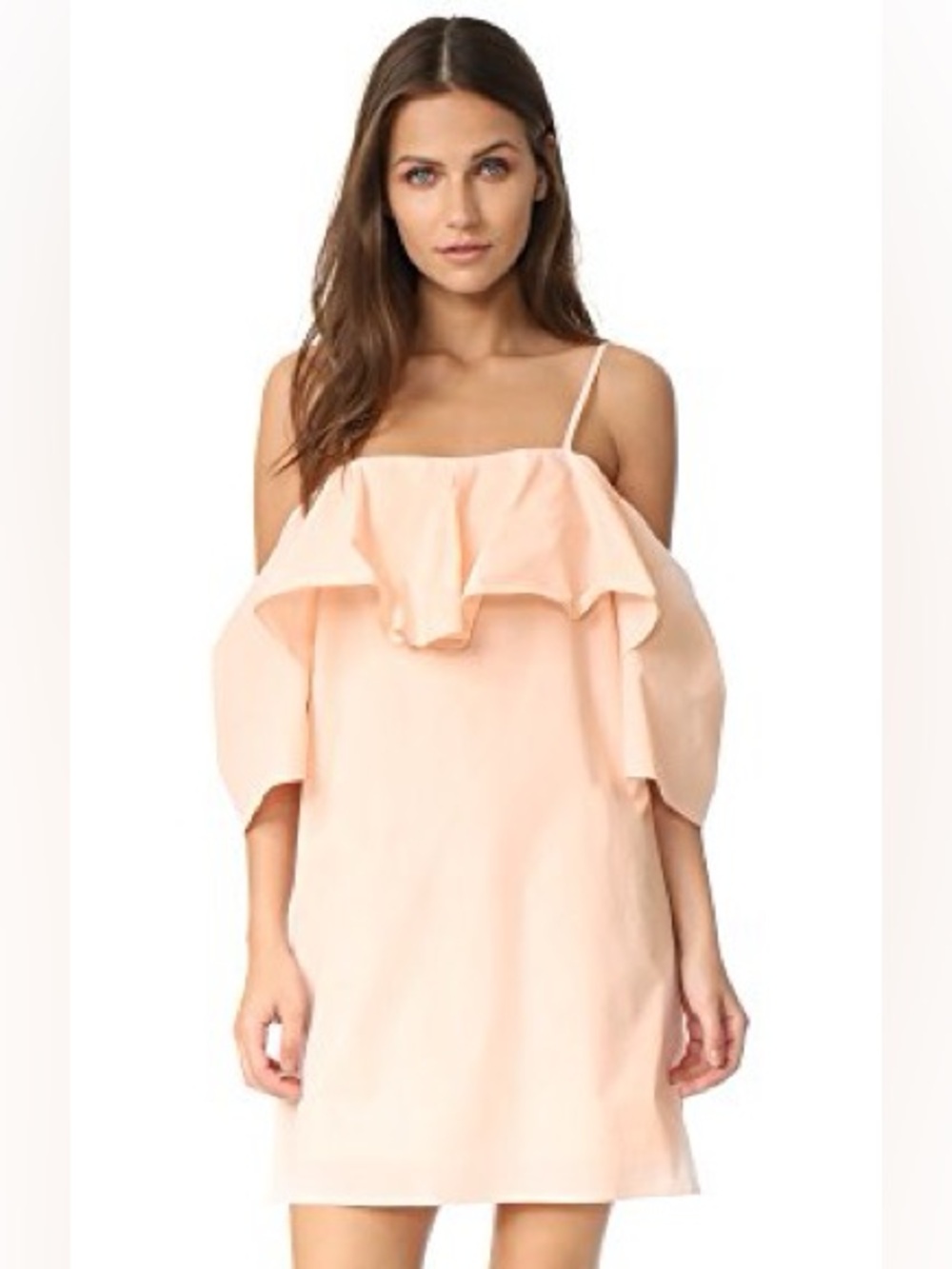 Amanda Uprichard Off-Shoulder Ruffle Shift Dress in Light Peach Size S